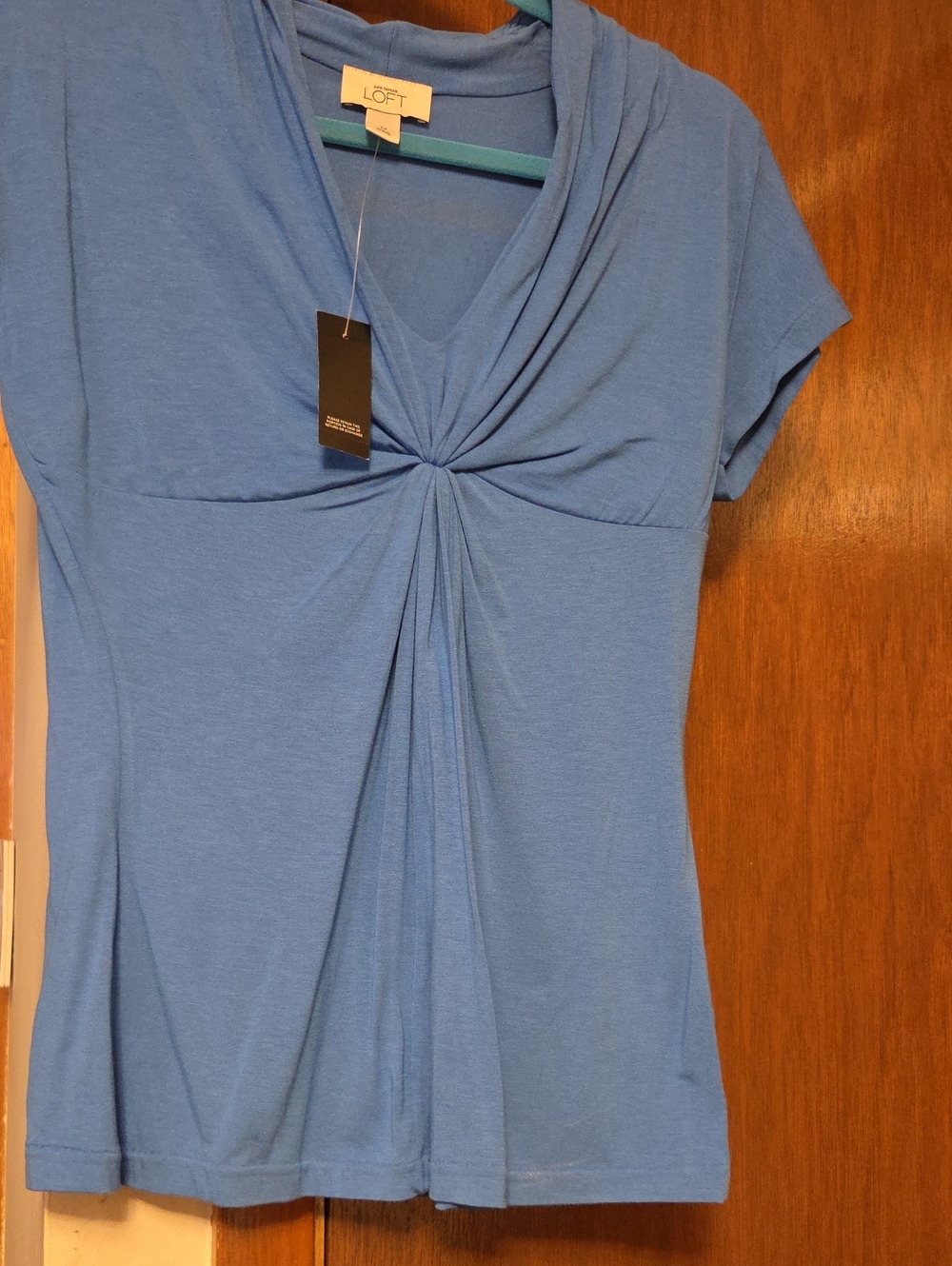 LOFT Sky Blue Twist-Front Short Sleeve Top
